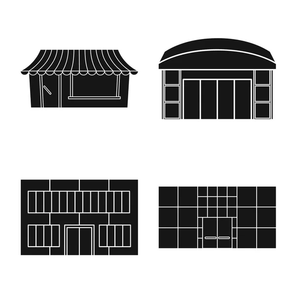 Vektorový příklad pro ikonu supermarketu a budovy. Sada symbolů pro supermarket a komerční akcie pro web. — Stockový vektor