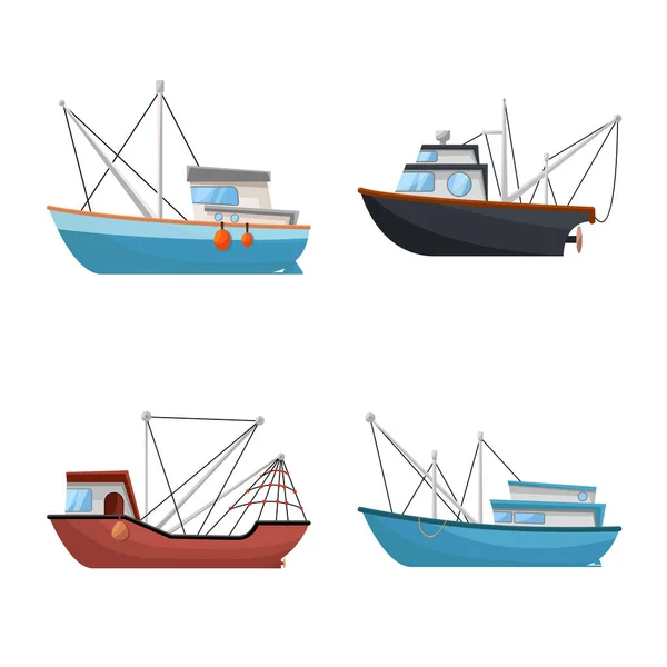 Isolado objeto de barco e ícone de pesca. Coleta de barco e navio ilustração vetor estoque . — Vetor de Stock
