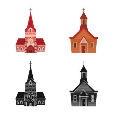 Kült ve tapınak sembolü vektör tasarımı. Stok için kült ve bucak vektör simgesi kümesi.