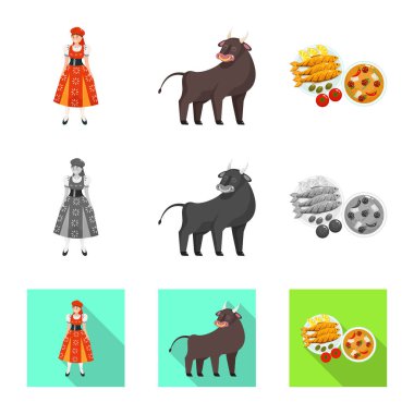 Yalıtılmış nesne ve tarihi simge. Stok lar için ülke vektör simgesi kümesi.