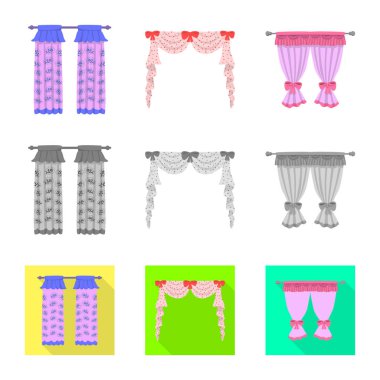 Perde ve perdeler sembolü izole nesne. Web için perde ve panjur stok sembolü seti.