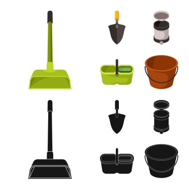 Temizleme ve ev işareti izole nesne. Temizleme ve yıkama stok vektör illüstrasyon toplama.