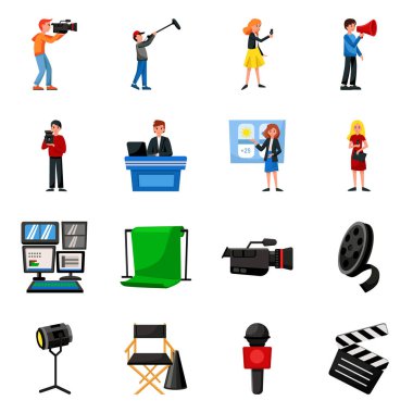 Haber ve stüdyo simgesi vektör tasarımı. Haber ve tv stok vektör illüstrasyon seti.