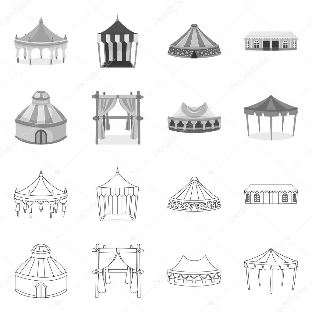 Isolated object of roof and folding symbol. Set of roof and architecture stock symbol for web.