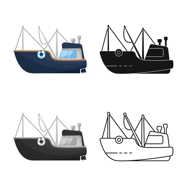 Disegno vettoriale del simbolo della pesca e della rete da traino. Set di simboli di stock ittici e di pesca per il web . — Vettoriale Stock