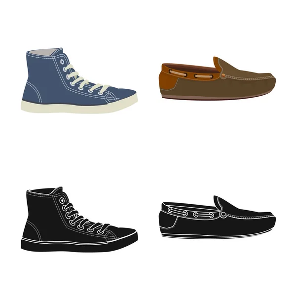 Illustrazione vettoriale del simbolo della scarpa e delle calzature. Set di scarpe e icona vettoriale del piede per magazzino . — Vettoriale Stock
