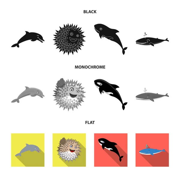 Ilustración vectorial del signo marino y animal. Colección de ilustración de vectores marinos y marinos . — Vector de stock