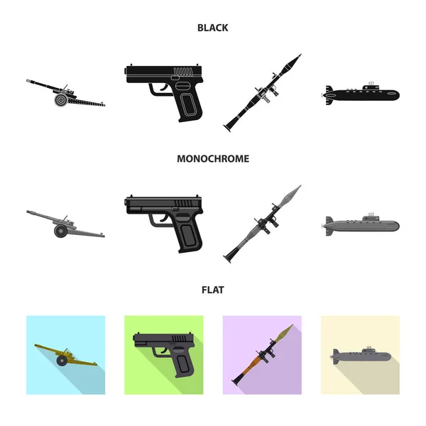Diseño vectorial del arma y el símbolo de la pistola. Conjunto de armas y ejército símbolo de stock para la web . — Vector de stock