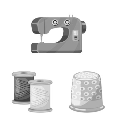 Dekorasyon ve tekstil logosu vektör tasarımı. Stok için terzlık ve el sanatları vektör simgesi seti.