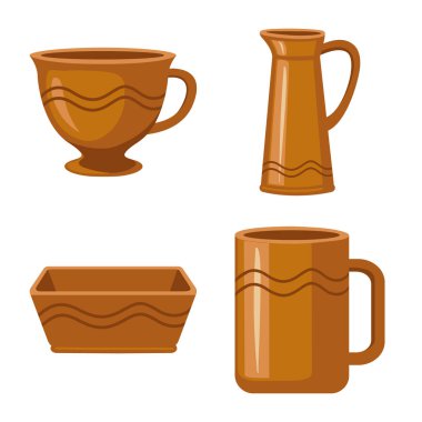 Mutfak ve sofra simgesi vektör tasarımı. Stok için mutfak ve seramik vektör simgesi seti.