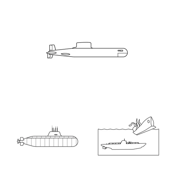 Diseño vectorial de la embarcación y el signo de la marina. Colección de barco y símbolo de stock profundo para la web . — Vector de stock