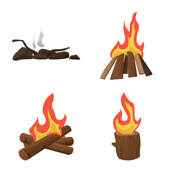 Ilustración vectorial de llama y símbolo de fuego. Colección de llama y símbolo de stock de campamento para la web . — Vector de stock