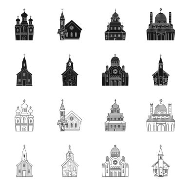 Tarikat ve tapınak işaretinin izole edilmiş bir nesnesi. Stok için kült ve cemaat vektör simgesi kümesi.