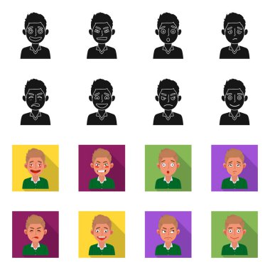 Yüz ve erkek sembolüvektör illüstrasyon. Yüz ve ifade stok vektör illüstrasyon kümesi.