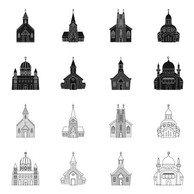 Kült ve tapınak logosu vektör Illustration. Web için Cult ve Parish stok sembolü seti.