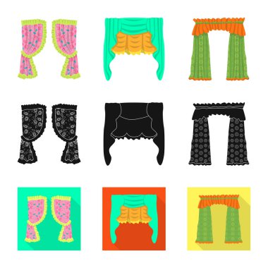 Perde ve perdelerin vektör Illustration işareti. Set perde ve Panjur vektör simgesi stok için.
