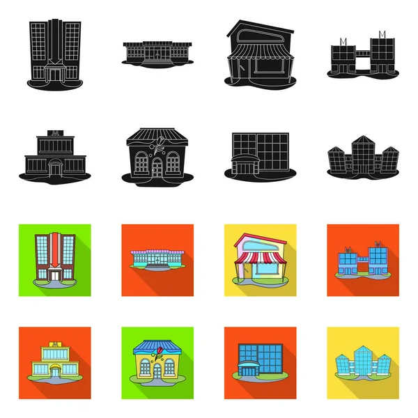 Vektor-Illustration von Supermarkt und Bauschild. Sammlung von Supermarkt und lokaler Aktienvektorillustration. — Stockvektor