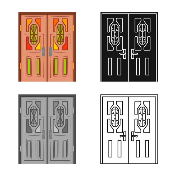 Geïsoleerd object van deur en houten logo. Set deur en entree voorraad vector illustratie. — Stockvector