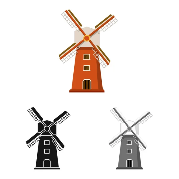 Изолированный объект мельницы и символ ветра. Набор иконок мельницы и строительного вектора для склада . — стоковый вектор