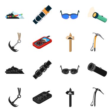 Dağcılık ve tepe logo yalıtılmış nesne. Dağcılık ve kamp set vektör simge stok için.