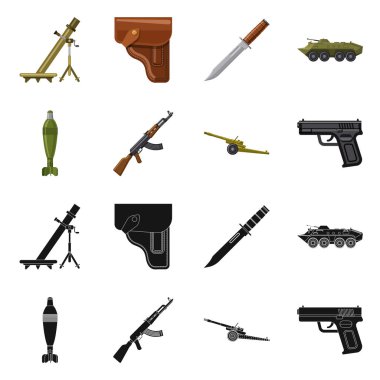 Silah ve silah işareti tasarımını vektör. Silah ve ordu hisse senedi vektör çizim seti.
