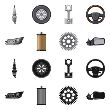 Otomatik ve bölüm işareti yalıtılmış nesne. Web için oto, araba hisse senedi simgesi kümesi.