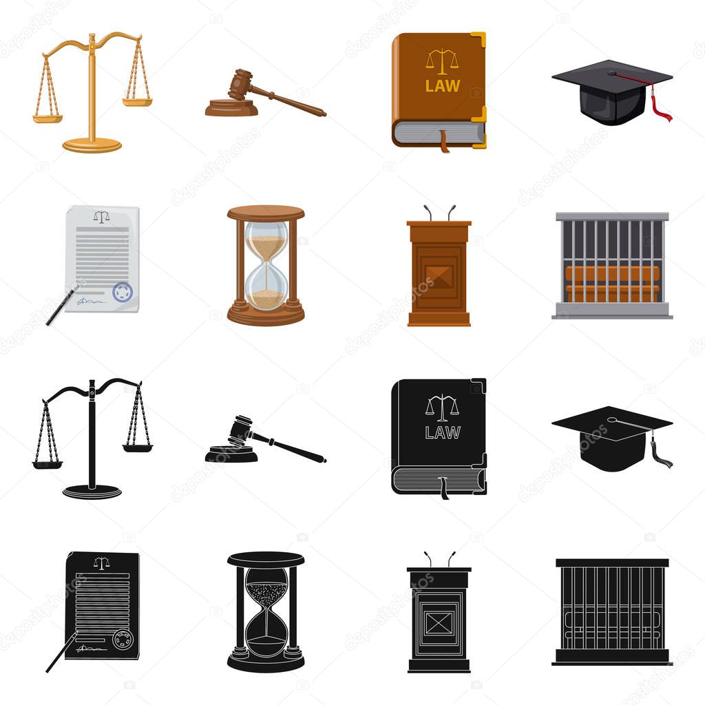 Vector illustration of law and lawyer sign. Set of law and justice stock vector illustration.