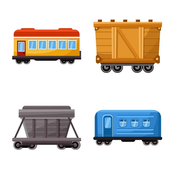 Vektor illustration av järnväg och vagn symbol. Uppsättning av järnväg och transport vektor ikon för lager. — Stock vektor