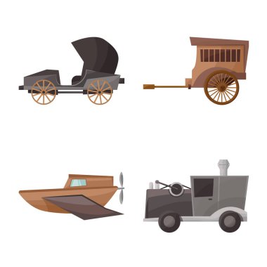 Retro ve vintage sembolü vektör tasarımı. Web için retro ve taşıma stok sembolü seti.