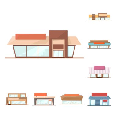 İnşaat ve süpermarket logosunun vektör çizimi. İnşa ve piyasa hisse senedi temsili kümesi.