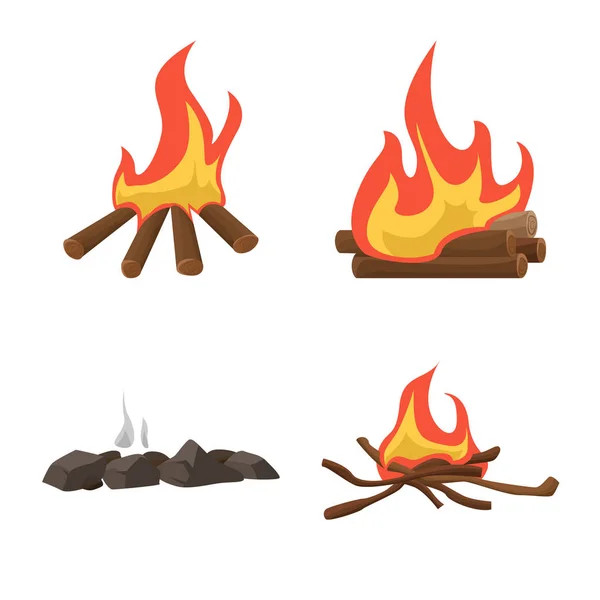 Ilustración vectorial del logotipo de llama y fuego. Conjunto de llama e icono de vector de campamento para stock . — Vector de stock