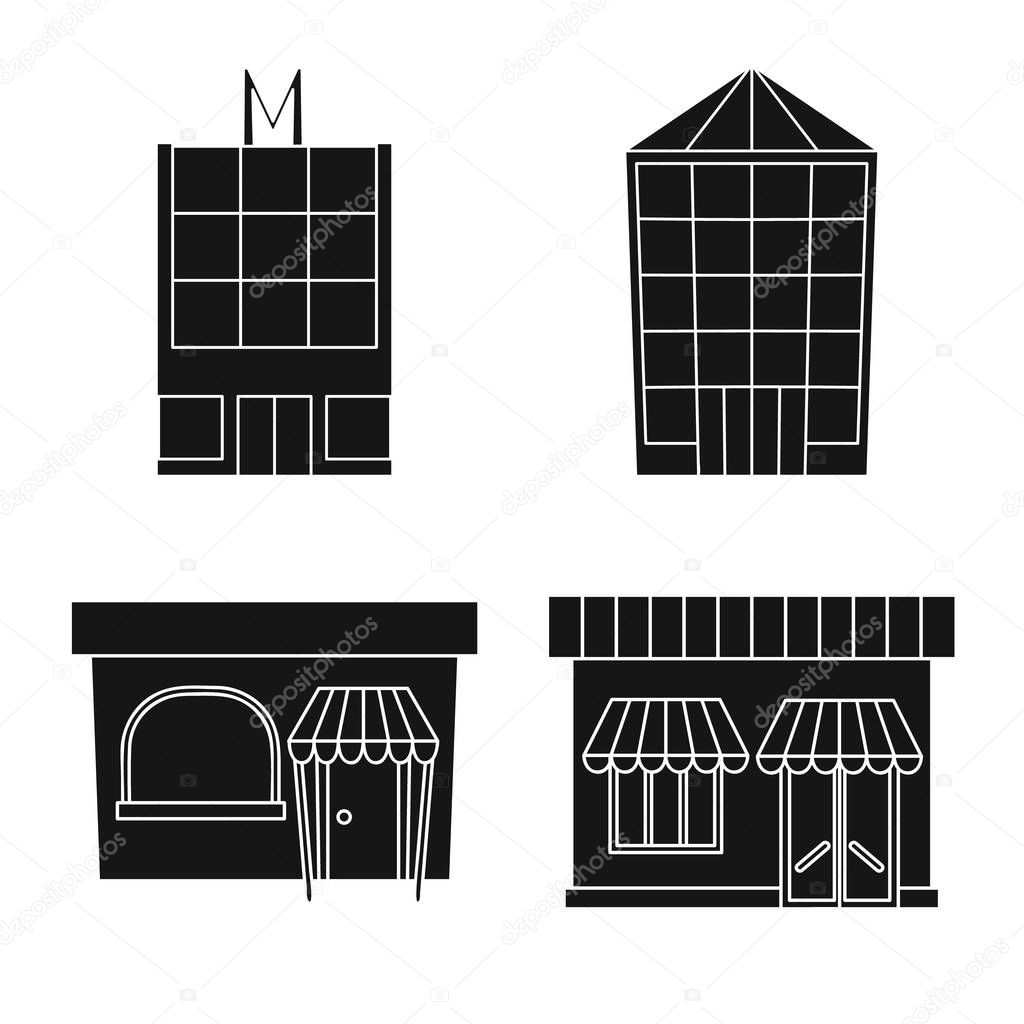 Isolated object of supermarket and building logo. Collection of supermarket and commercial stock vector illustration.