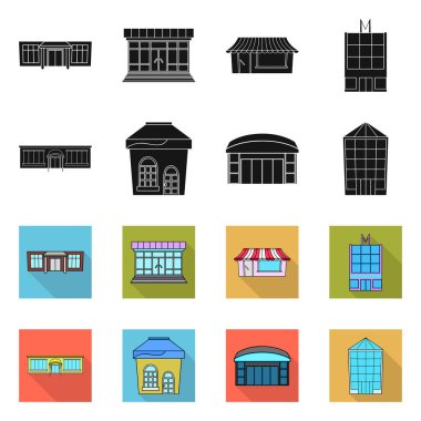 Süpermarket ve bina işareti Vektör illüstrasyon. Süpermarket ve yerel stok vektör illüstrasyon koleksiyonu.