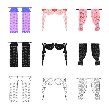 Perdelerin ve perdelerin izole edilmiş sembolü. Perde koleksiyonu ve ağ için stok sembolü.