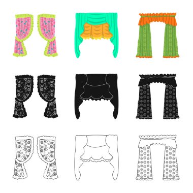 Perde ve perdeler logosu vektör illüstrasyon. Stok için perde ve panjur vektör simgesi seti.