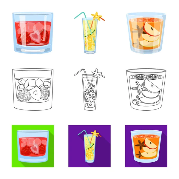 Izolált objektum ital és étterem szimbólum. Gyűjtése italok és összetevők vektor ikon készlet. — Stock Vector