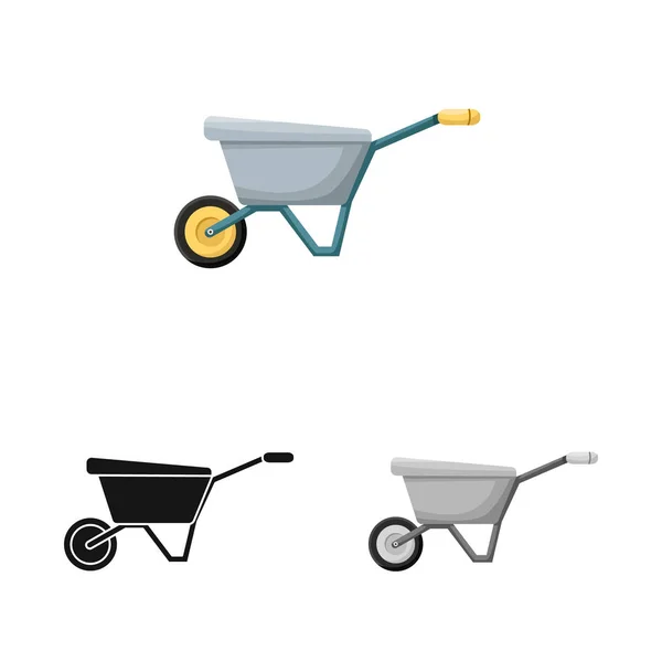 Vektorový design vozíku a zahradnického symbolu. Grafika vozíku a vektorové ikony nástrojů na skladě. — Stockový vektor