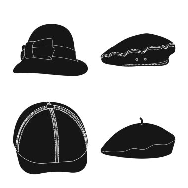 Şapkalar ve kap logosu yalıtılmış nesne. Şapkalar ve aksesuar hisse senedi vektör çizim koleksiyonu.