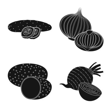 Sebze ve meyve simgesi yalıtılmış nesne. Sebze ve vejeteryan hisse senedi vektör çizim seti.