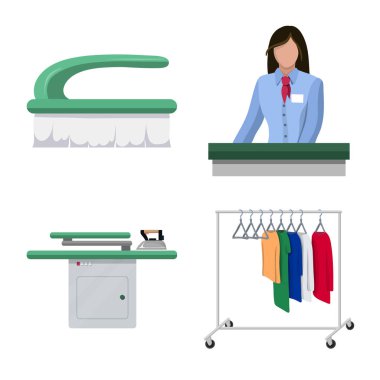 Çamaşırhane ve temiz simge vektör tasarımı. Hisse senedi için çamaşır ve giysi vektör simge kümesi.