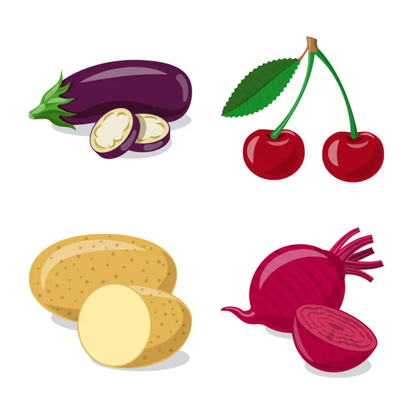 Sebze ve meyve logo vektör Illustration. Hisse senedi için sebze ve vejeteryan vektör simge kümesi. — Stok Vektör