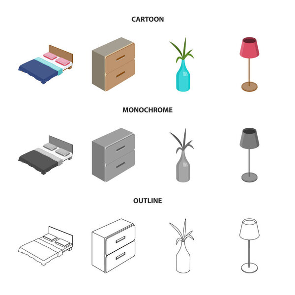 Vector illustration of bedroom and room symbol. Collection of bedroom and furniture vector icon for stock.