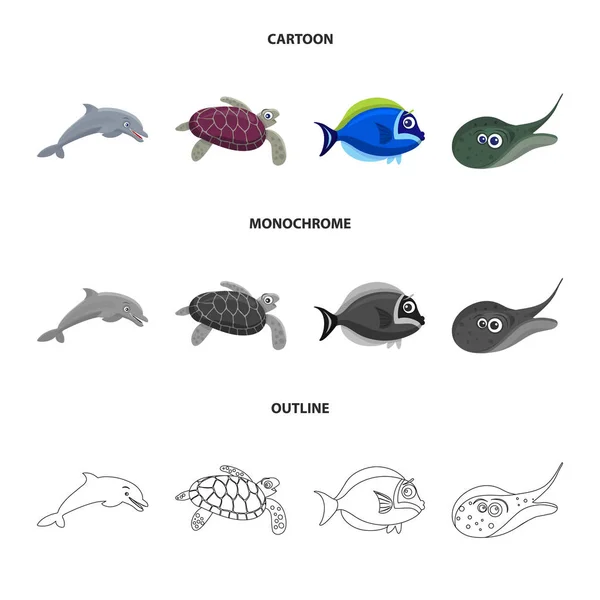 Illustrazione vettoriale del segno marino e animale. Raccolta di immagini vettoriali di stock marini e marini . — Vettoriale Stock