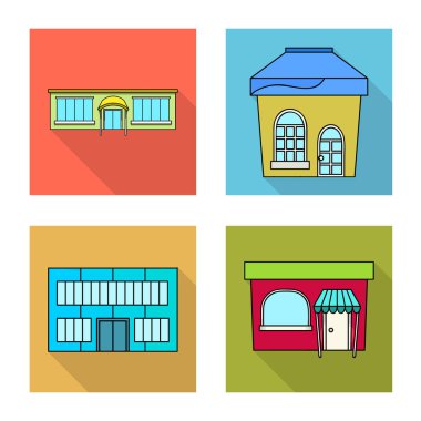Süpermarket ve bina ikonunun vektör tasarımı. Süpermarket seti ve web için yerel hisse simgesi.