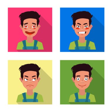 Yüz ve erkek sembolünün vektör çizimi. Stok için yüz ve ifade vektör simgesi kümesi.