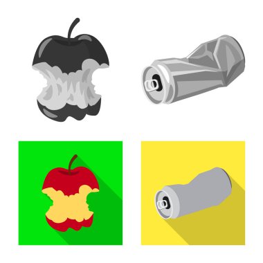 Çöp ve önemsiz işareti izole nesne. Stok için çöp ve atık vektör simgesi seti.