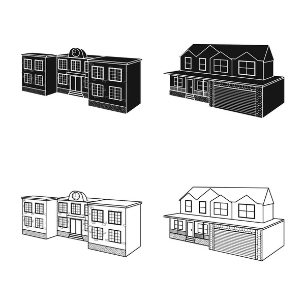 Projeto vetorial de fachada e ícone de habitação. Conjunto de fachada e infra-estrutura de ilustração vetorial . — Vetor de Stock