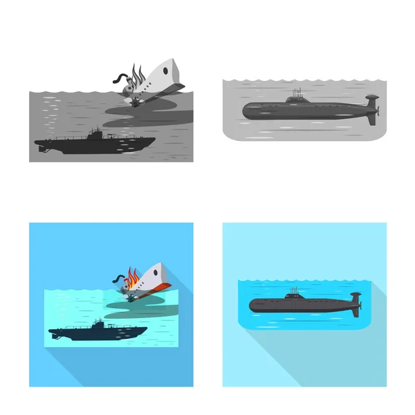 Conception vectorielle de la guerre et icône du navire. Ensemble d'illustration vectorielle de stock de guerre et de flotte . — Image vectorielle
