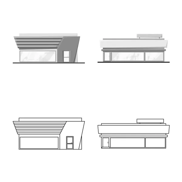 Ilustración vectorial del icono de la boutique y la construcción. Colección de icono de vector boutique y paisaje urbano para stock . — Vector de stock