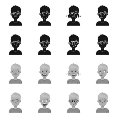 Yüz ve çocuk logosu izole nesne. Yüz ve genç stok vektör illüstrasyon seti.